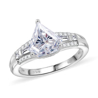 Diamond -Cut Moissanite (Fancy 8 mm) Solitaire Ring in Rhodium Over Sterling Silver (Size 10.0) 1.90 ctw