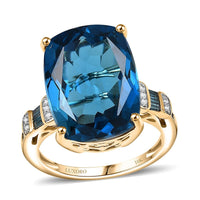 Luxoro 10K Yellow Gold Premium London Blue Topaz, Venice Blue and White Diamond (I2) (0.17 cts) Ring (Size 8.0) 16.80 ctw