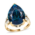 Epic Deal Luxoro 10K Yellow Gold Premium London Blue Topaz, Diamond (G-H, I2) (0.30 cts) Ring (Size 9.0) 21.40 ctw - Sticky add to cart bar