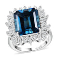 Premium London Blue Topaz, White Zircon Ring in Rhodium Over Sterling Silver (Size 6.0) 13.85 ctw - Sticky add to cart bar