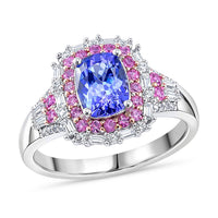 D'Joy Tanzanite, Multi Gemstone Ring in 18K Vermeil RG and Rhodium Over Sterling Silver (Size 6.0) 2.30 ctw