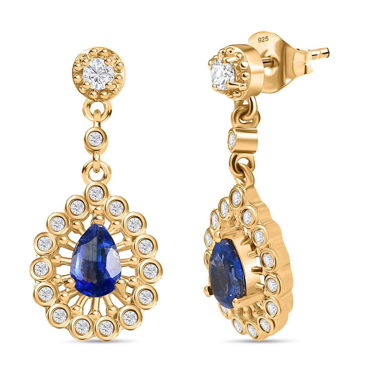 D'Joy Kashmir Kyanite and White Zircon 1.50 ctw Dangling Earrings in 18K Vermeil YG Over Sterling Silver