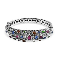 Bali Legacy Niassa Ruby (FF), Multi Gemstone Bangle Bracelet in Sterling Silver (7.25 In) 10.25 ctw