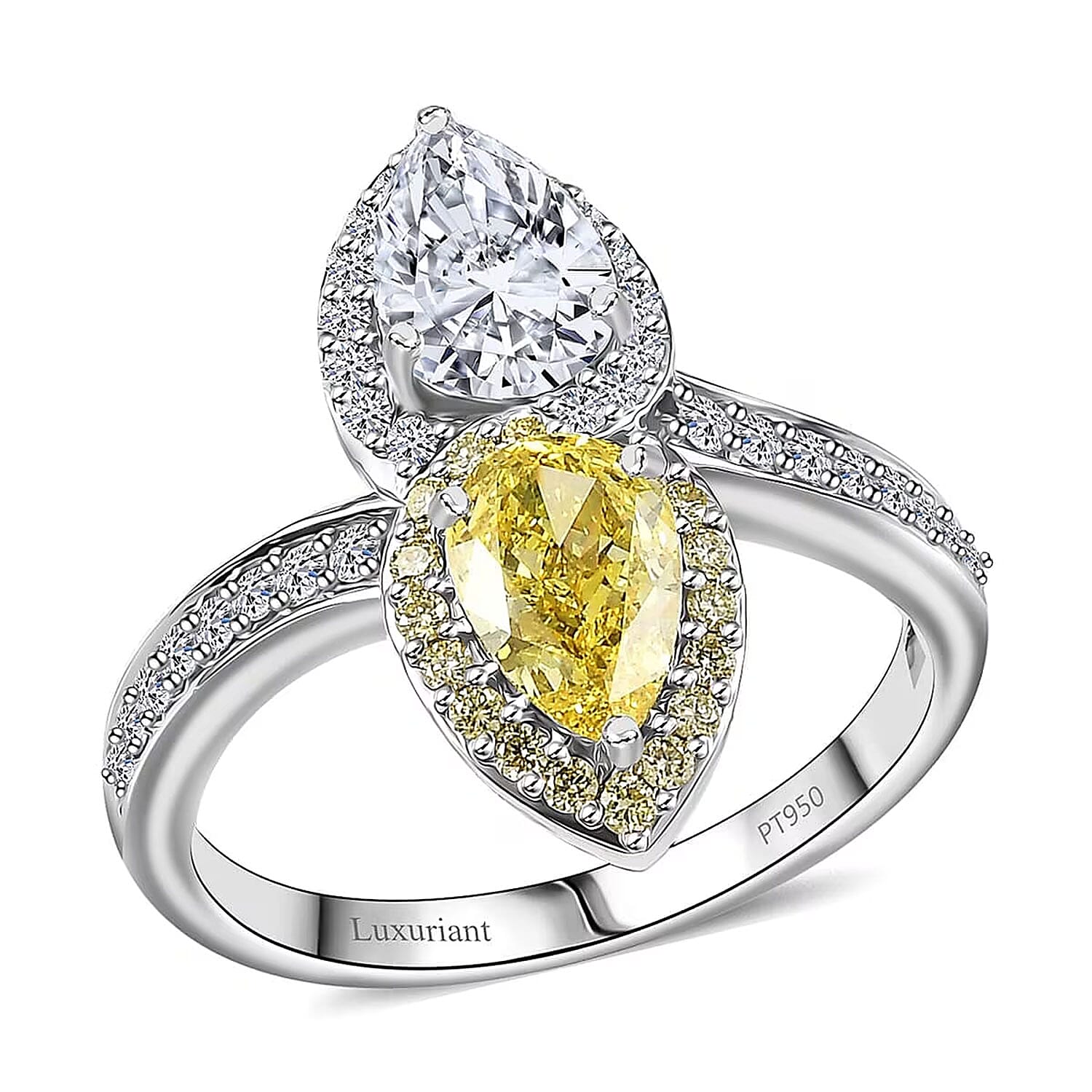 SGL Certified 950 Platinum Luxuriant Lab Grown Yellow and White Diamond (VS) Bypass Ring (Size 10.0) 2.50 ctw