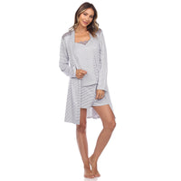 White Mark Grey 3pc Striped Pajama and Robe Set - S