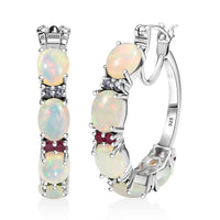 D'Joy Premium Ethiopian Welo Opal and Multi Gemstone 8.75 ctw Rainbow Hoop Earrings in Rhodium Over Sterling Silver