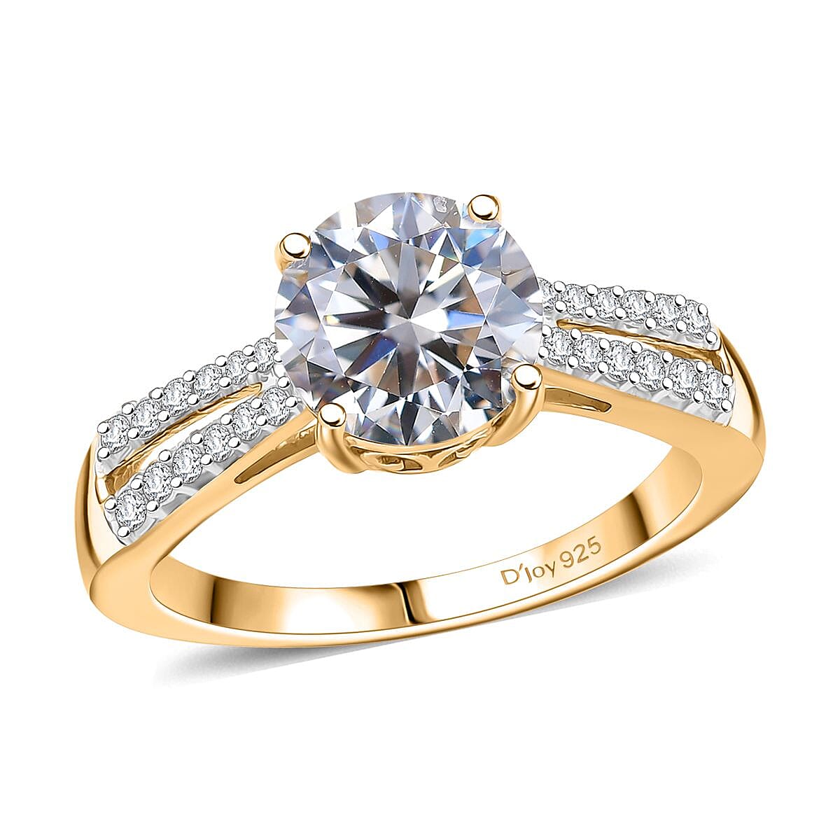 Moissanite 2.20 ctw Ring in 18K Vermeil Yellow Gold Over Sterling Silver (Size 10.0)