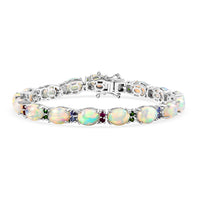 Premium Ethiopian Welo Opal and Multi Gemstone 13.90 ctw Bracelet in Rhodium Over Sterling Silver (6.50 In)