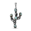 D'Joy Artisan Crafted Blue Moon Turquoise and White Buffalo 5.25 ctw Cactus Pendant without Chain in Black Oxidized Sterling Silver - Sticky add to cart bar