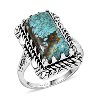 Artisan Crafted Blue Moon Turquoise 5.75 ctw Ring in Black Oxidized Sterling Silver (Size 10.0)