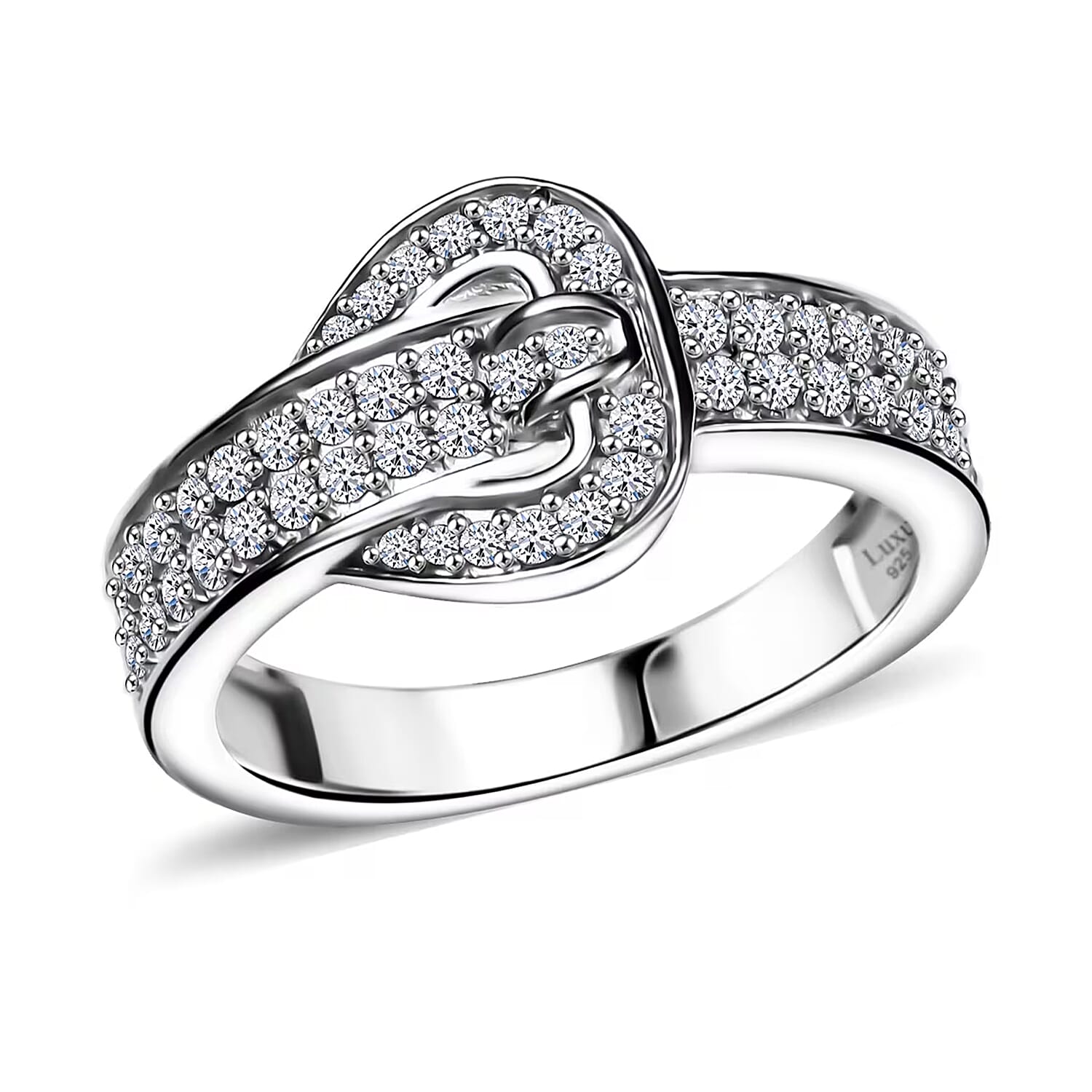 Luxuriant Lab Grown Diamond G-H SI 0.50 ctw Buckle Ring in Rhodium Over Sterling Silver (Size 10.0)