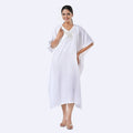 Tamsy White Bead and Crystal Polyester Crepe Kaftan - One Size Fits Most - Sticky add to cart bar
