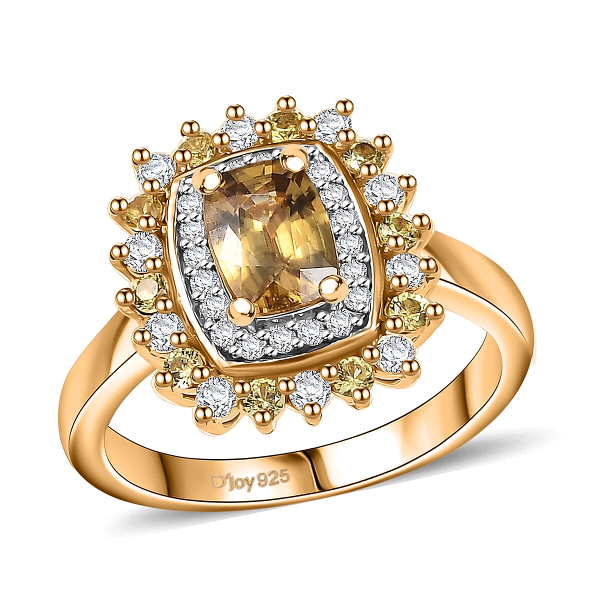 Premium Tanzania Yellow Zircon and Multi Gemstone 2.15 ctw Sunburst Serenity Ring in 18K Vermeil Yellow Gold Over Sterling Silver (Size 10.0) (Del. in 10-12 Days)