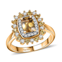 Premium Tanzania Yellow Zircon and Multi Gemstone 2.15 ctw Sunburst Serenity Ring in 18K Vermeil Yellow Gold Over Sterling Silver (Size 10.0) (Del. in 10-12 Days)