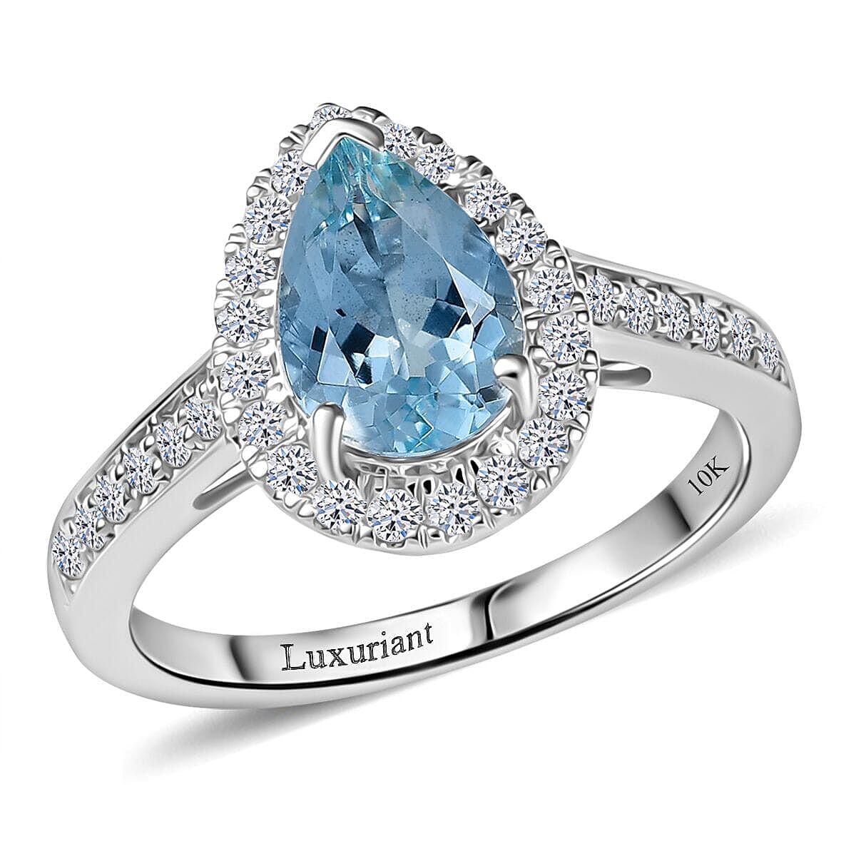 Certified & Appraised AAA Mangoro Aquamarine and Luxuriant Lab Grown Diamond G-H SI 2.02 ctw Ring in 10K White Gold (Size 7.0) (Del in 12 -15 Days)