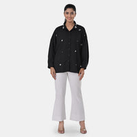 La Marey Black 3/4 Sleeve Blouse with Hand Sewn Jewels - One Size Fits Most