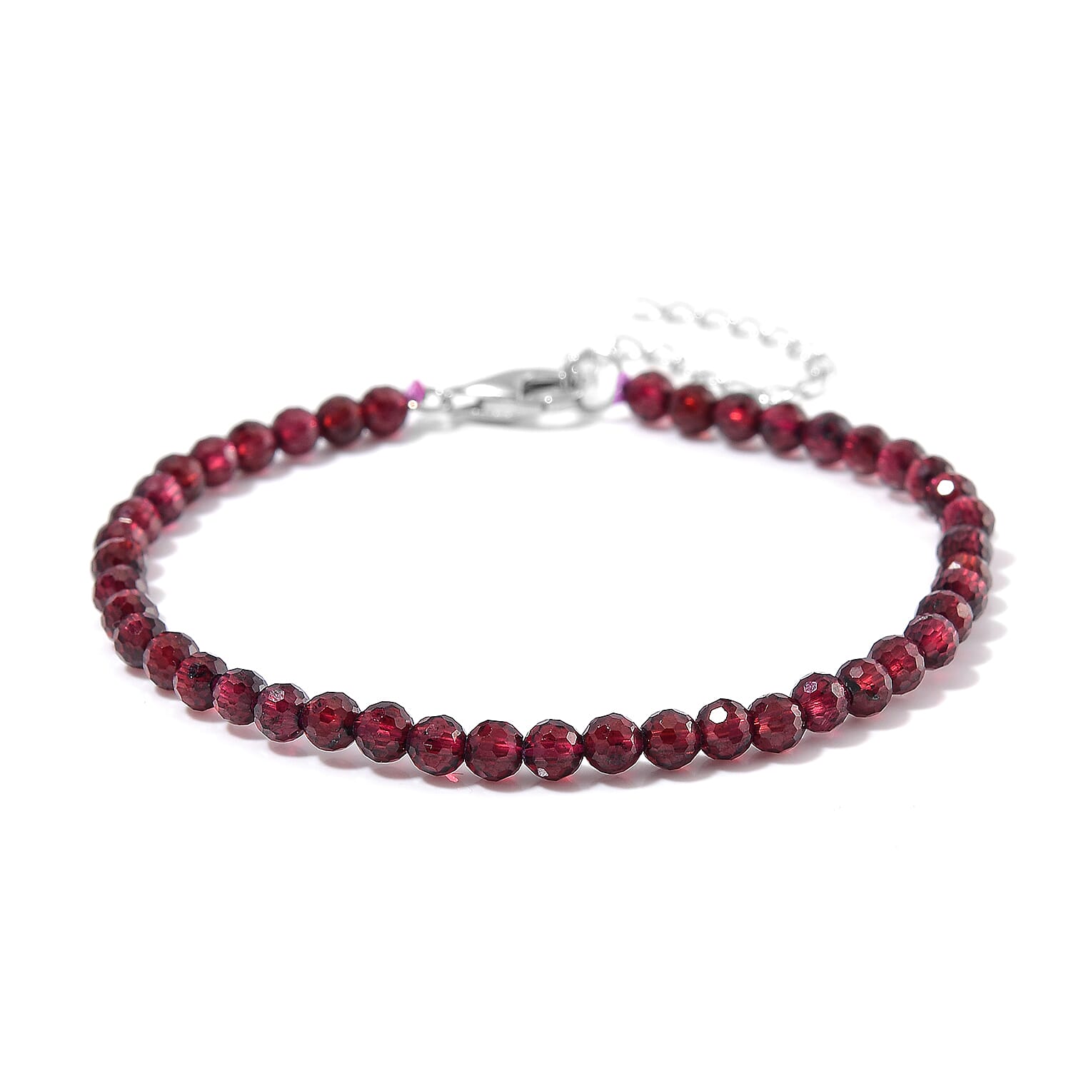 Orissa Rhodolite Garnet 22.00 ctw Beaded Bracelet in Rhodium Over Sterling Silver (7-9In)