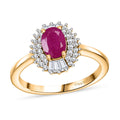 Premium Royal Ruby, Moissanite Rising Sun Ring in 18K Vermeil YG Over Sterling Silver (Size 10.0) 1.65 ctw - Sticky add to cart bar