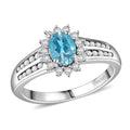 Santa Maria Aquamarine and Luxuriant Lab Grown Diamond 1.10 ctw Sea Bank Ring in Rhodium Over Sterling Silver (Size 10.0) - Sticky add to cart bar