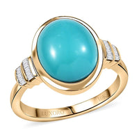 Luxoro 10K Yellow Gold Premium Sleeping Beauty Turquoise, Diamond (G-H, I2) Ring (Size 10.0) 2.00 ctw