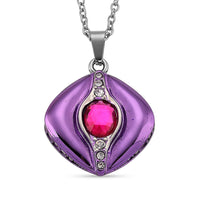 Fuchsia Glass, Austrian Crystal Enameled Pendant Necklace  in Stainless Steel (20 Inches)