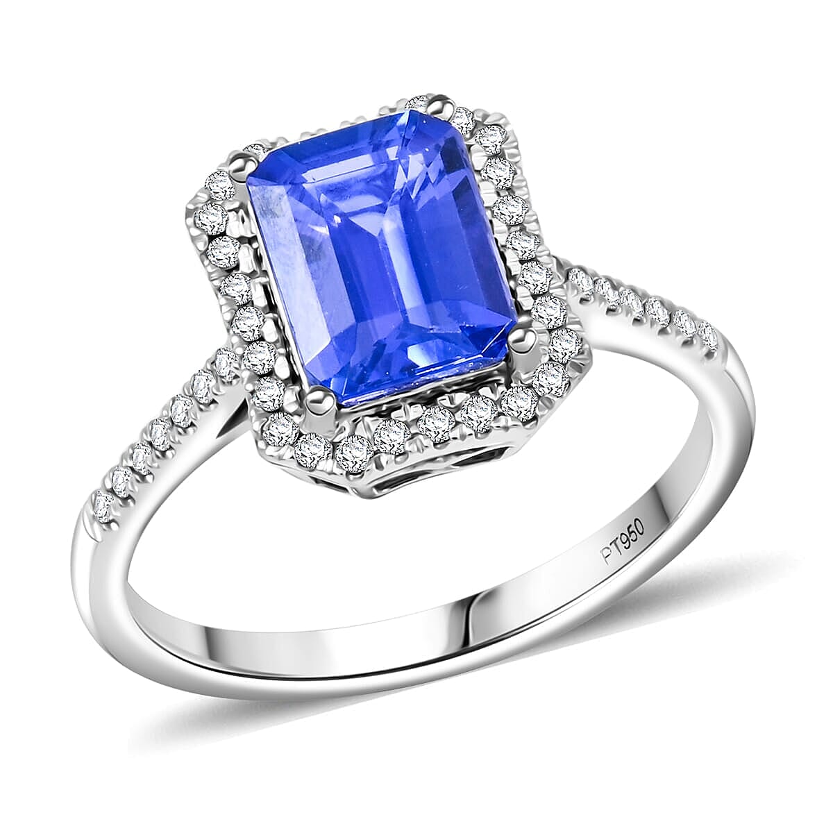 Certified & Appraised Rhapsody 950 Platinum AAAA Tanzanite, Diamond (E-F, VS) (0.30 cts) Ring (Size 10.0) (5.7 g) 3.00 ctw