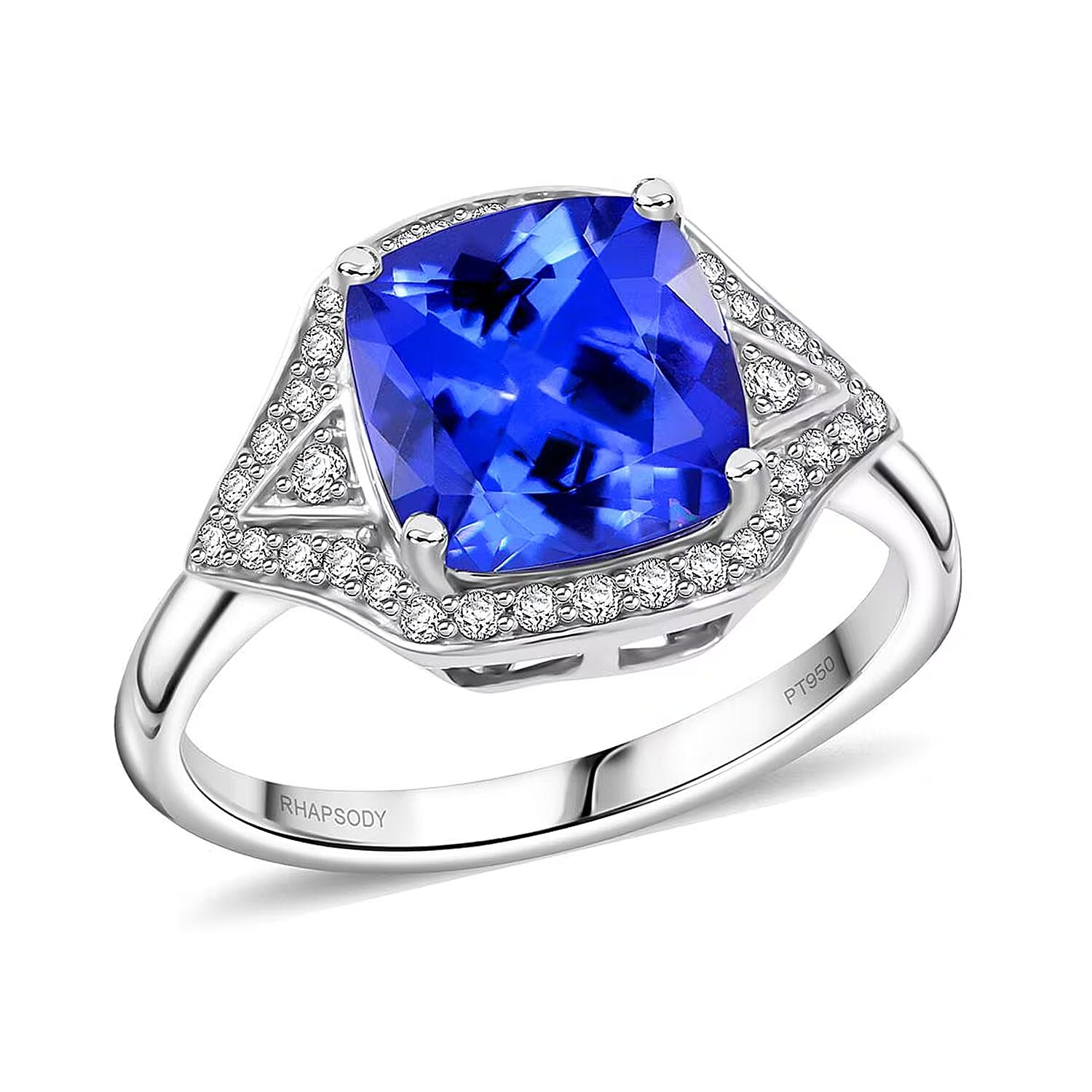Certified & Appraised Rhapsody AAAA Tanzanite and E-F VS Diamond 4.50 ctw Ring in 950 Platinum (Size 6.0) 6.47 Grams