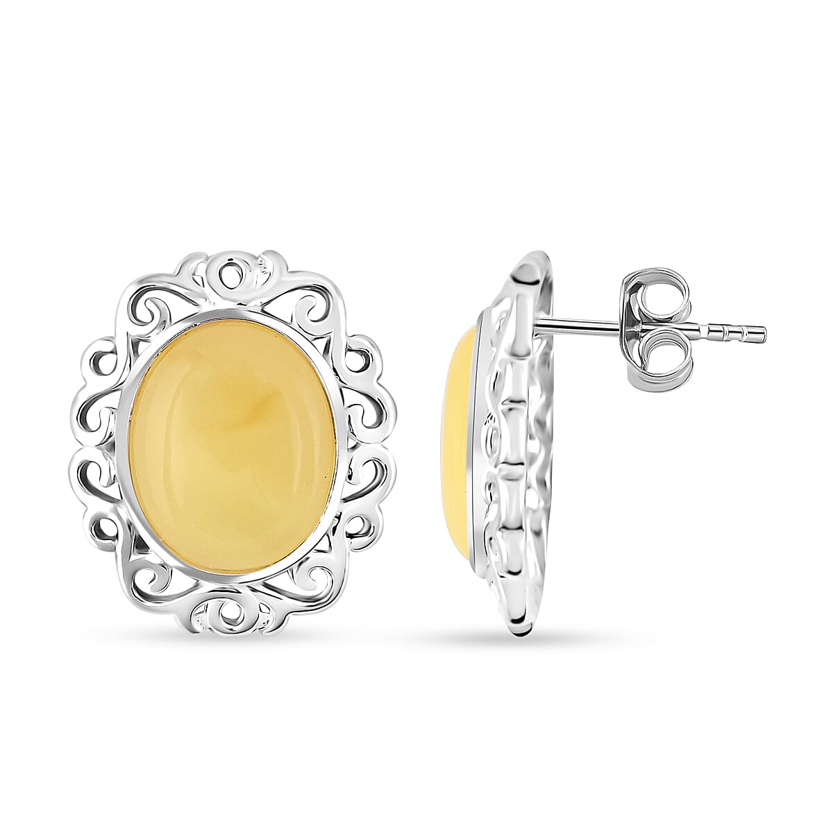Butterscotch Amber Oval Earrings in Sterling Silver
