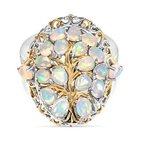 Ethiopian Welo Opal 2.12 ctw Cluster Ring in Rhodium Over Sterling Silver (Size 8)