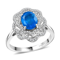 Malgache Neon Apatite and White Zircon 2.60 ctw Ring in Rhodium Over Sterling Silver (Size 10.0)