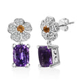 GP Italian Garden Collection African Amethyst and Multi Gemstone 3.10 ctw Floral Earrings in Rhodium Over Sterling Silver - Sticky add to cart bar