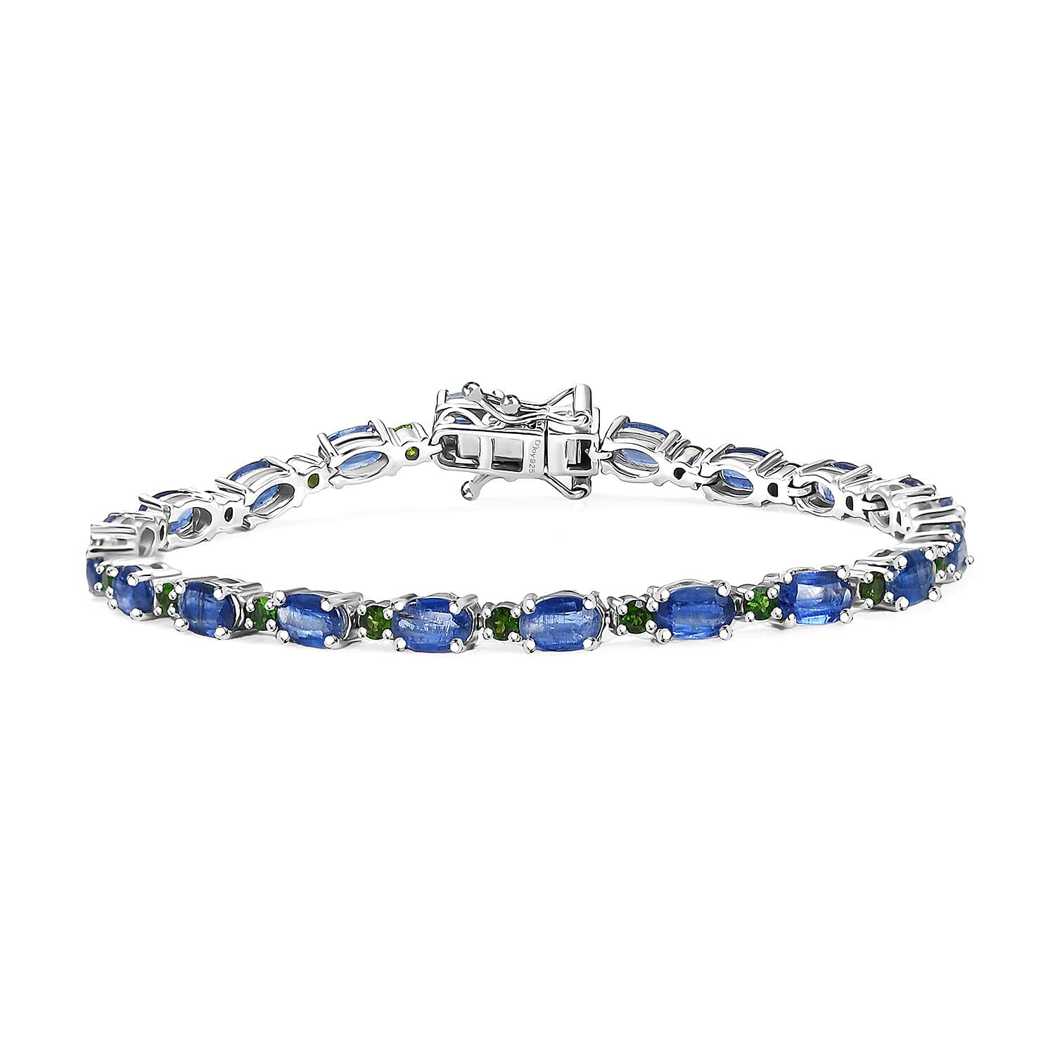 Kashmir Kyanite and Chrome Diopside 12.75 ctw Bracelet in Rhodium Over Sterling Silver (7.25 In)
