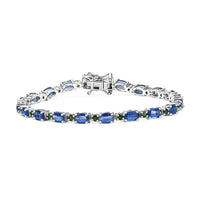 Kashmir Kyanite and Chrome Diopside 12.75 ctw Bracelet in Rhodium Over Sterling Silver (7.25 In)