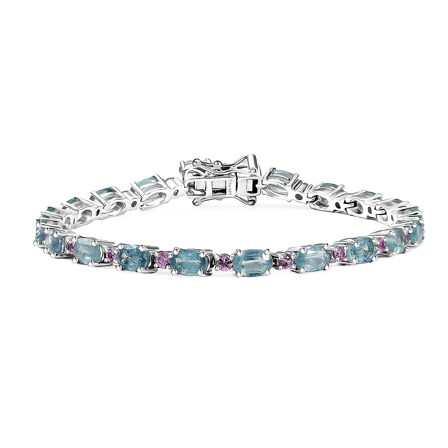 Kashmir Kyanite and Chrome Diopside 12.75 ctw Bracelet in Rhodium Over Sterling Silver (7.25 In)