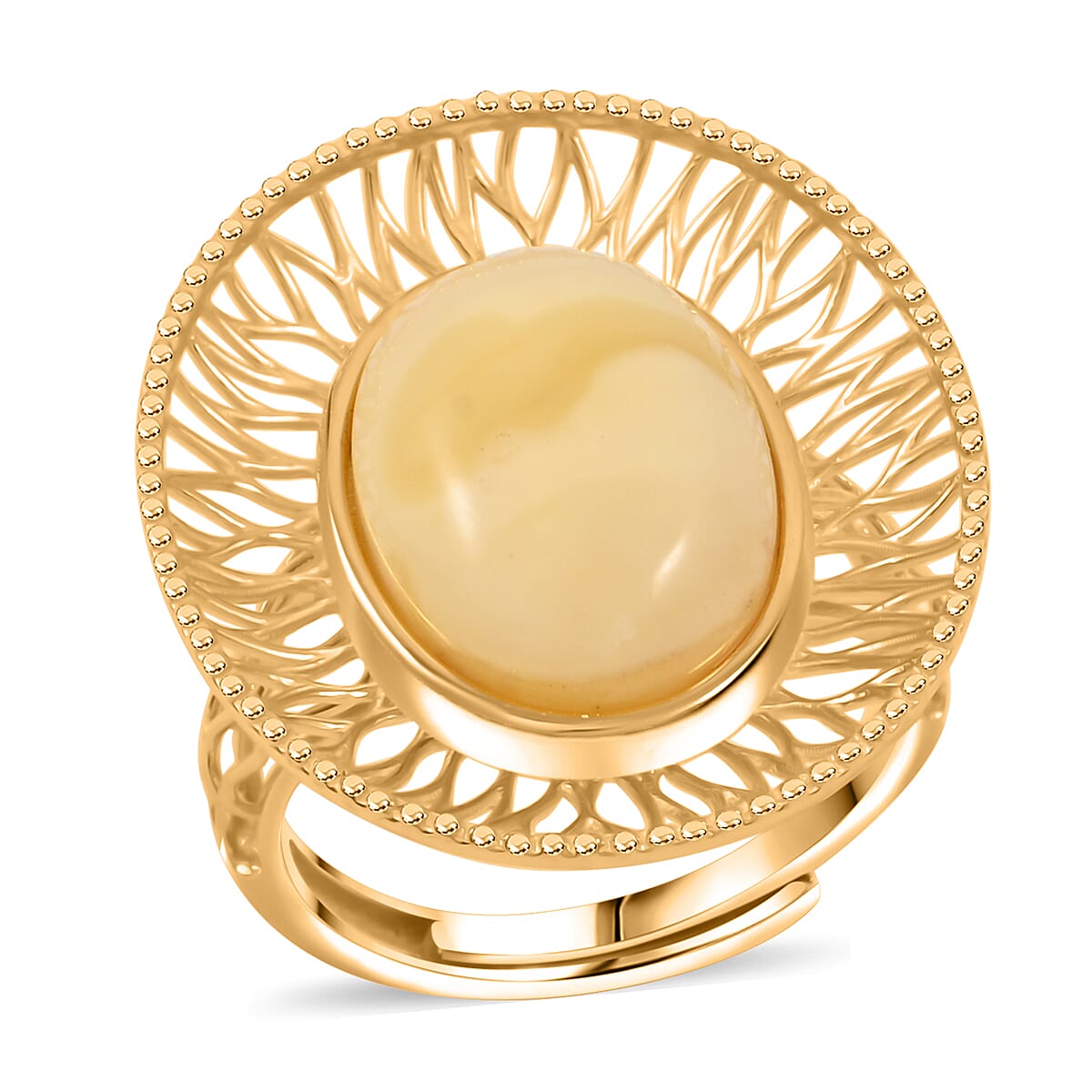 Butterscotch Amber Ring in 14K Yellow Gold Over Sterling Silver (Adjustable)