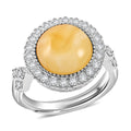 Butterscotch Amber and Crystal Round Ring in Sterling Silver (Adjustable) - Sticky add to cart bar