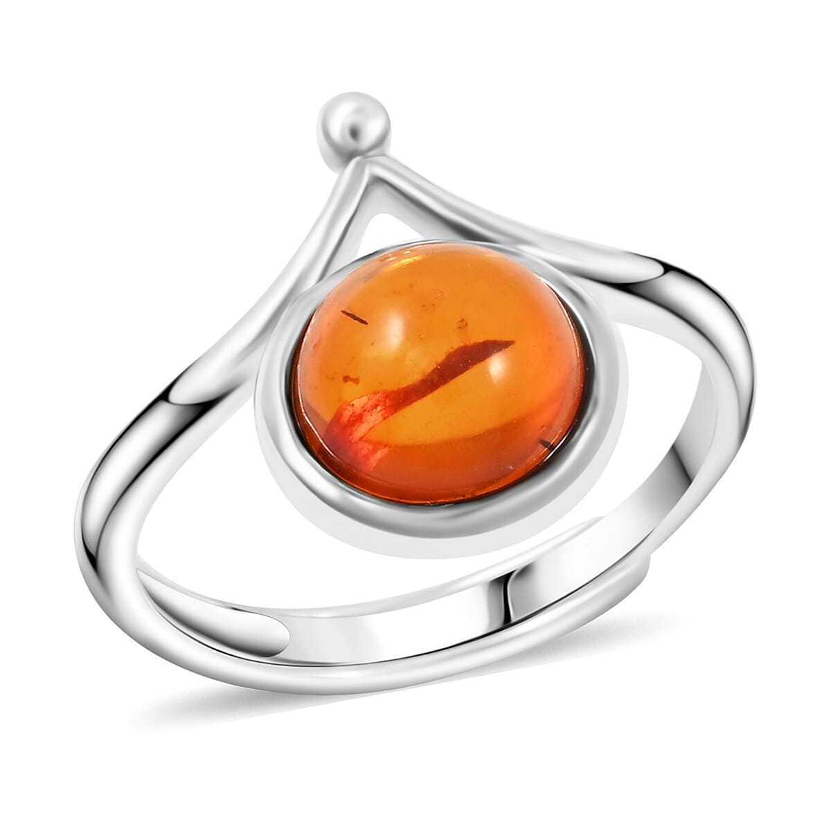 Baltic Amber Round Fancy Ring in Sterling Silver (Adjustable)