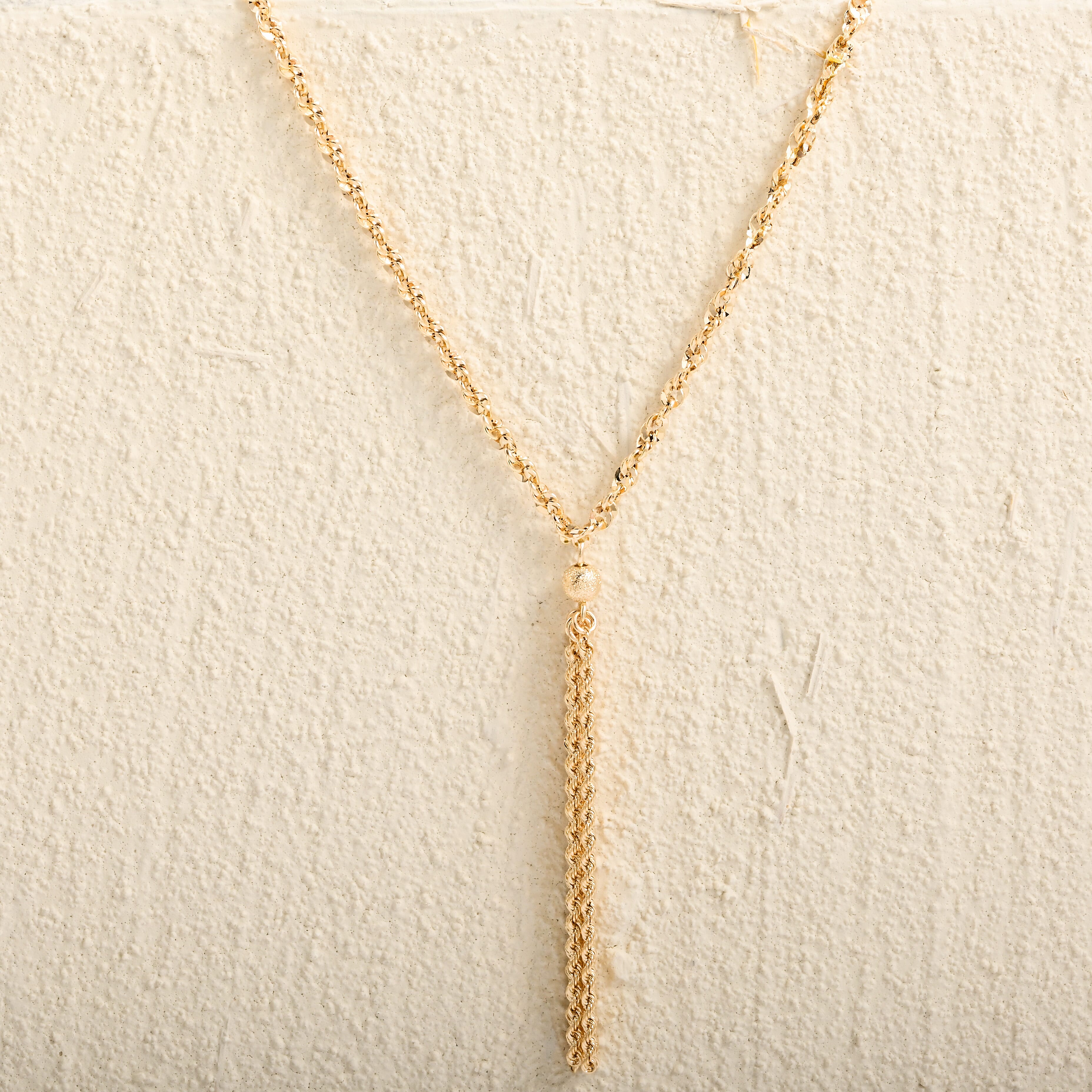 Italian Tassel Valvet Rope Necklace in 10K Yellow Gold 2.80 Grams 18-20 Inches