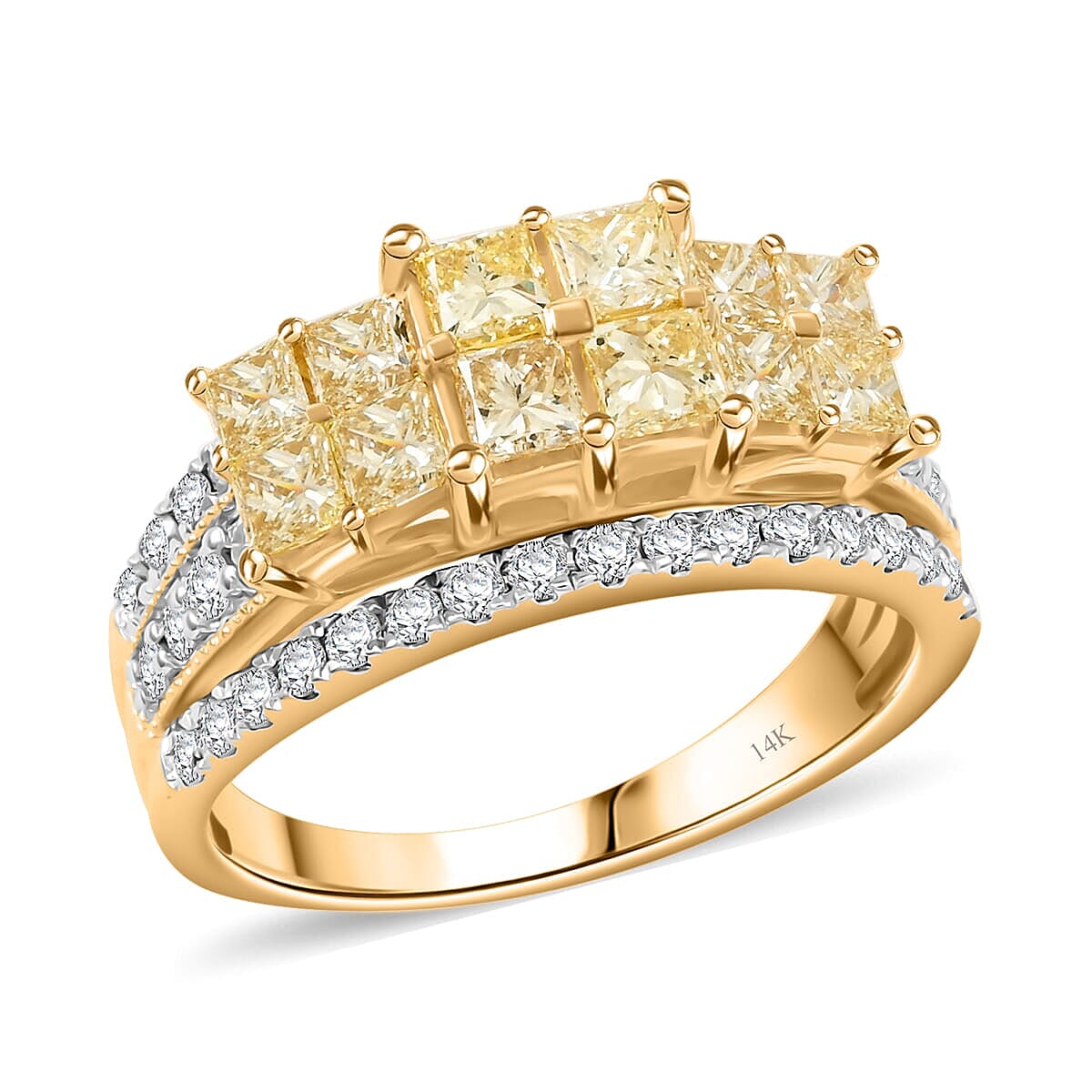 14K Yellow Gold Natural Yellow and White Diamond (SI) Ring (Size 10.0) 2.03 ctw