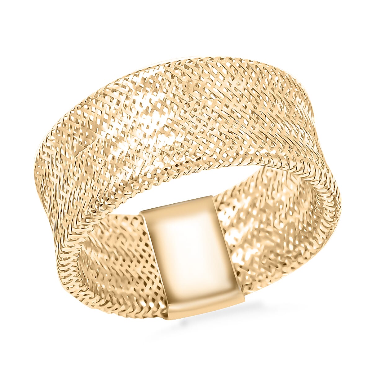 Italian 10K Yellow Gold 8.6mm Flex Greek Key Stretch Ring (Size 6-8) (0.83 g)
