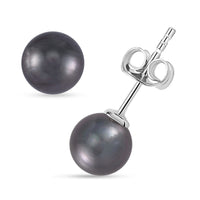 Tahitian Cultured Pearl Solitaire Stud Earrings in Rhodium Over Sterling Silver