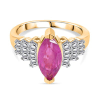 Ilakaka Hot Pink Sapphire (FF) and Moissanite 3.12 ctw Ring in Vermeil Yellow Gold Over Sterling Silver (Size 10)