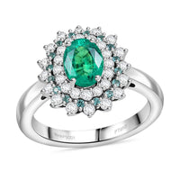 Rhapsody 950 Platinum AAAA Kagem Zambian Emerald, Paraiba Tourmaline and Diamond (E-F, VS) (0.56 cts) Sunburst Ring (Size 10.0) 2.00 ctw