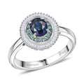 Certified & Appraised Rhapsody AAA Ceylon Blue Sapphire, Paraiba Tourmaline and E-F VS2 Diamond 1.50 ctw Ring in 950 Platinum (Size 6.0) - Sticky add to cart bar
