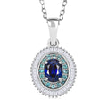 Certified & Appraised Rhapsody AAA Ceylon Blue Sapphire, Paraiba Tourmaline and E-F VS2 Diamond 1.50 ctw Pendant in 950 Platinum - Sticky add to cart bar