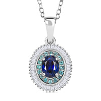 Certified & Appraised Rhapsody AAA Ceylon Blue Sapphire, Paraiba Tourmaline and E-F VS2 Diamond 1.50 ctw Pendant in 950 Platinum