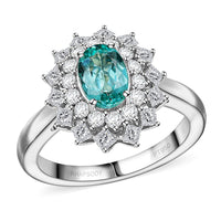 Certified & Appraised Rhapsody AAAA Paraiba Tourmaline and E-F VS2 Diamond 2.00 ctw Ring in 950 Platinum 8.10 Grams