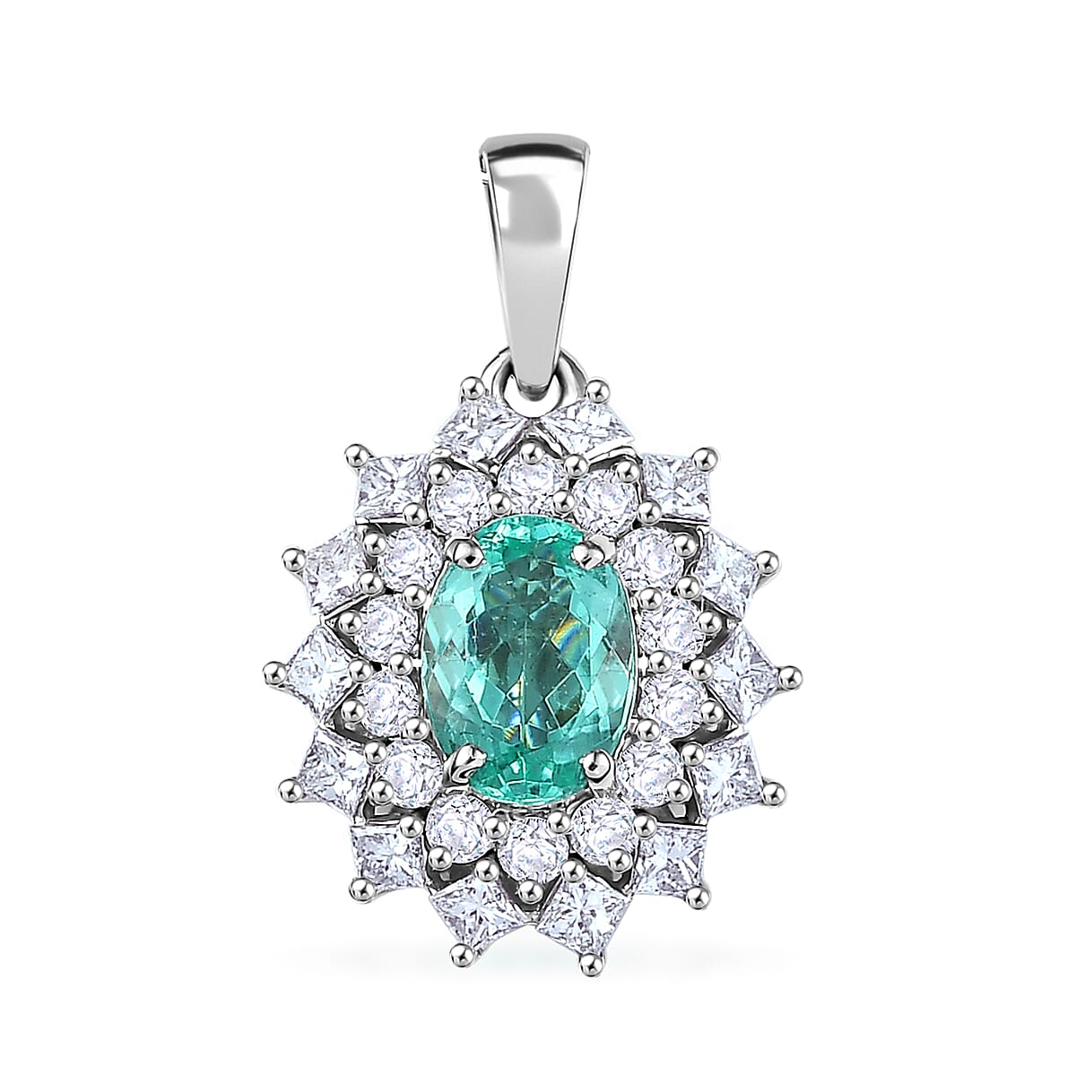 Certified & Appraised Rhapsody AAAA Paraiba Tourmaline and E-F VS2 Diamond 2.00 ctw Pendant in 950 Platinum 4.30 Grams