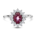 Premium Indian Star Ruby and White Zircon 2.75 ctw Sunburst Ring in Rhodium Over Sterling Silver (Size 10.0) - Sticky add to cart bar
