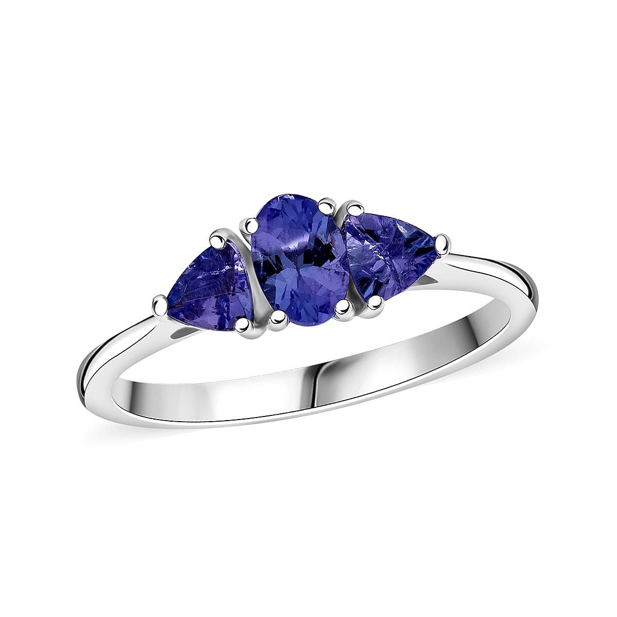 Tanzanite 0.85 ctw Trinity Ring in Rhodium Over Sterling Silver (Size 10.0)